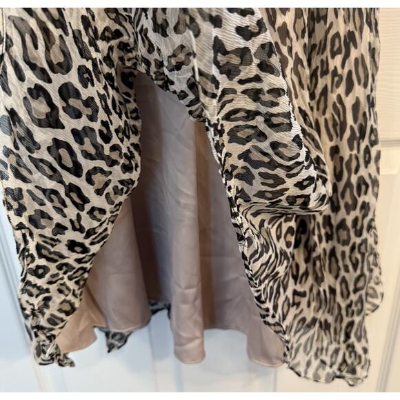 Theory Silk Slip Dress Sz 4 Asymmetrical Waist Maxi Leopard Crinkle Boho Gypsy - Picture 5 of 13
